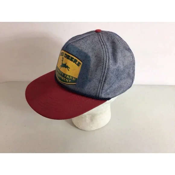 Vintage USA Made Denim John Deere Machinery Patch Trucker Hat Snapback Cap